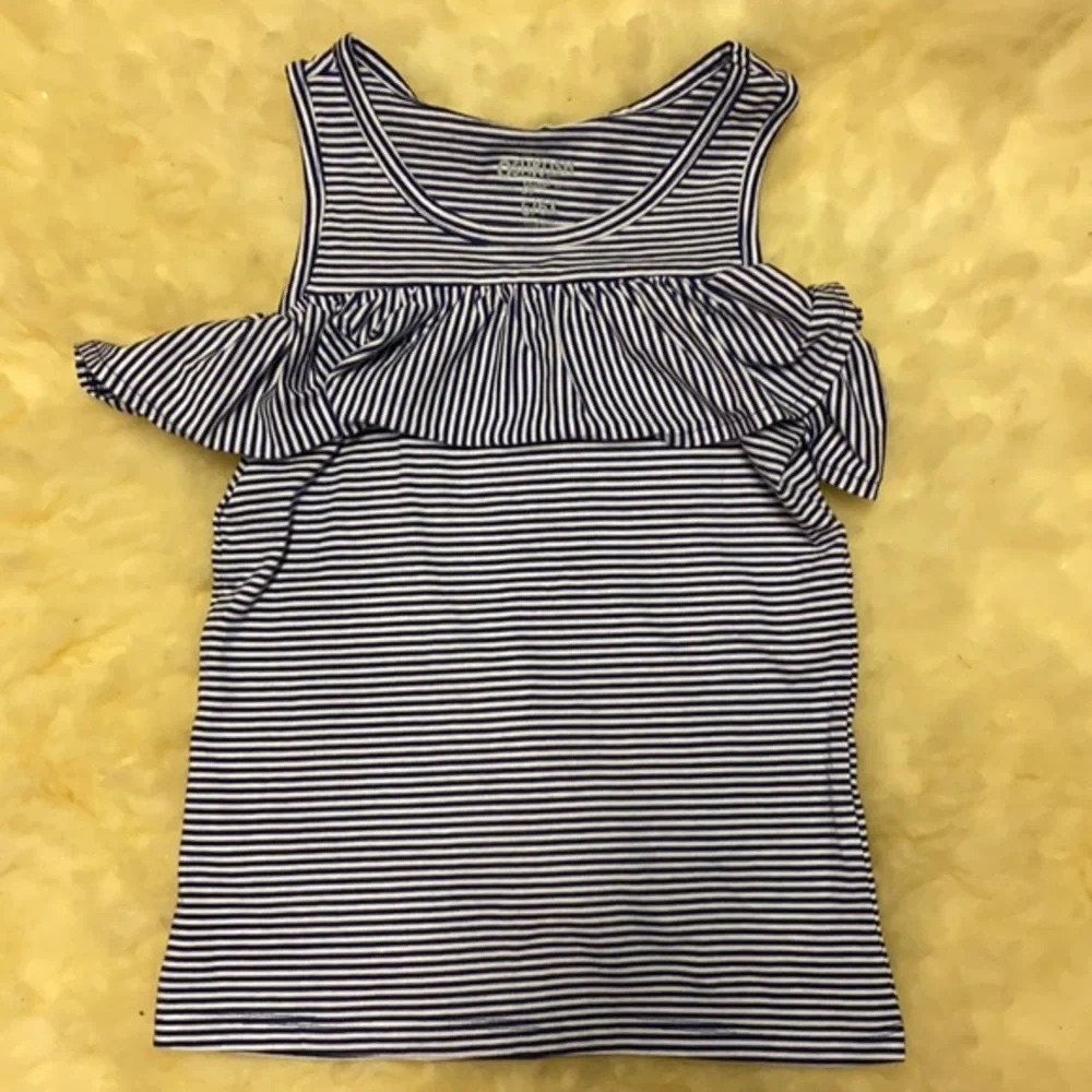 OshKosh Girls Navy White Stripe Cold Shoulder Peplum Tank Size 6 6X